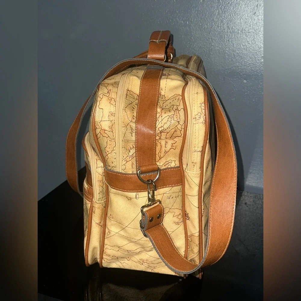 Vintage Map Print Travel Bag with Brown Accents - Picture 6 of 16